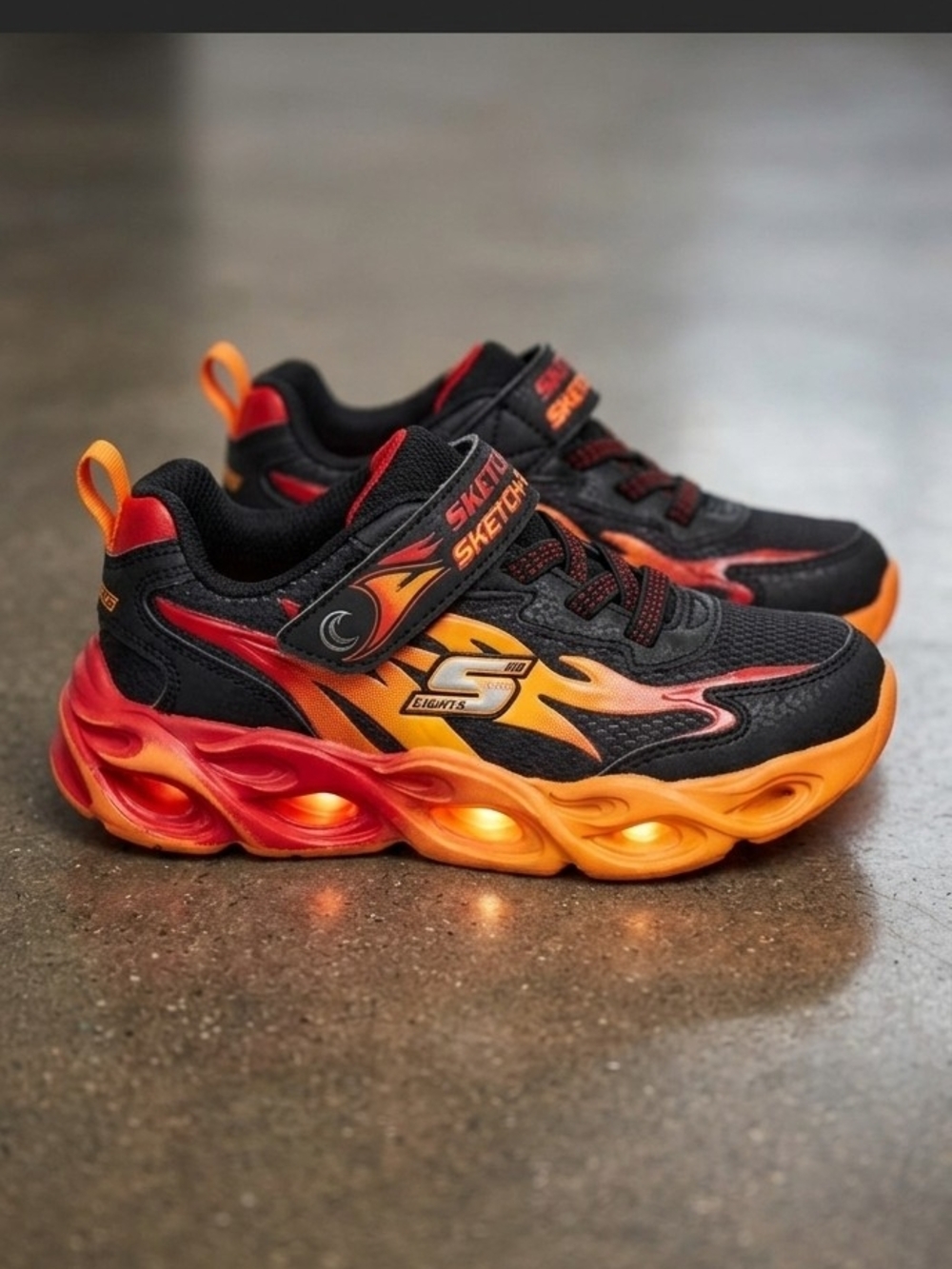 Skechers Kids Black, Orange & Red Light-Up Flame Runners